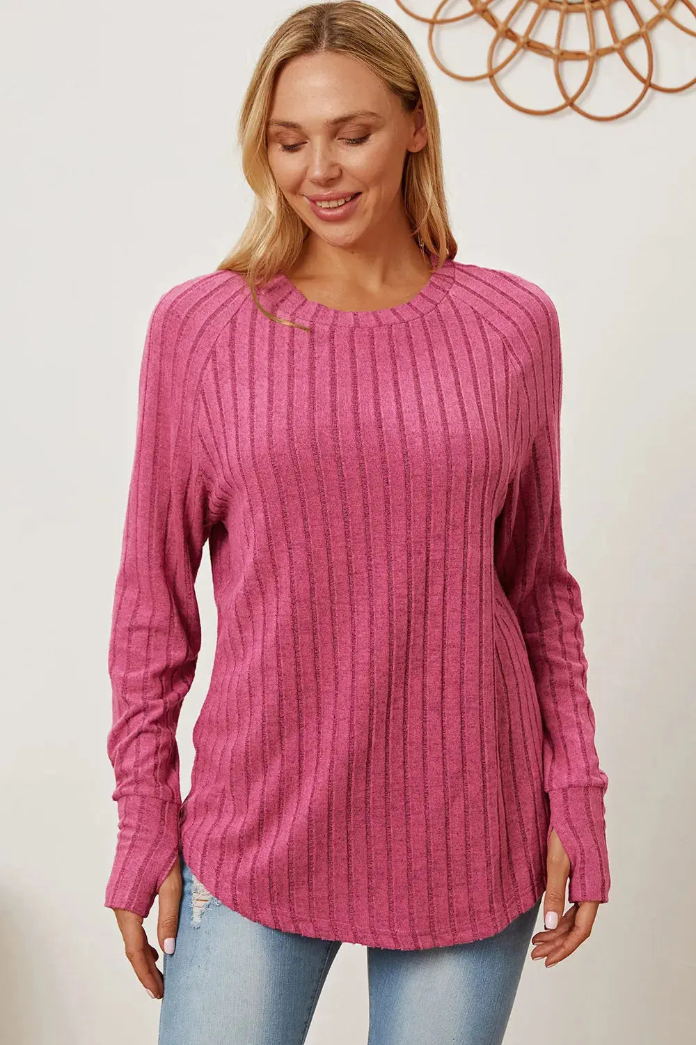 Basic Bae Full Size Ribbed Thumbhole Sleeve T-Shirt - Love Salve